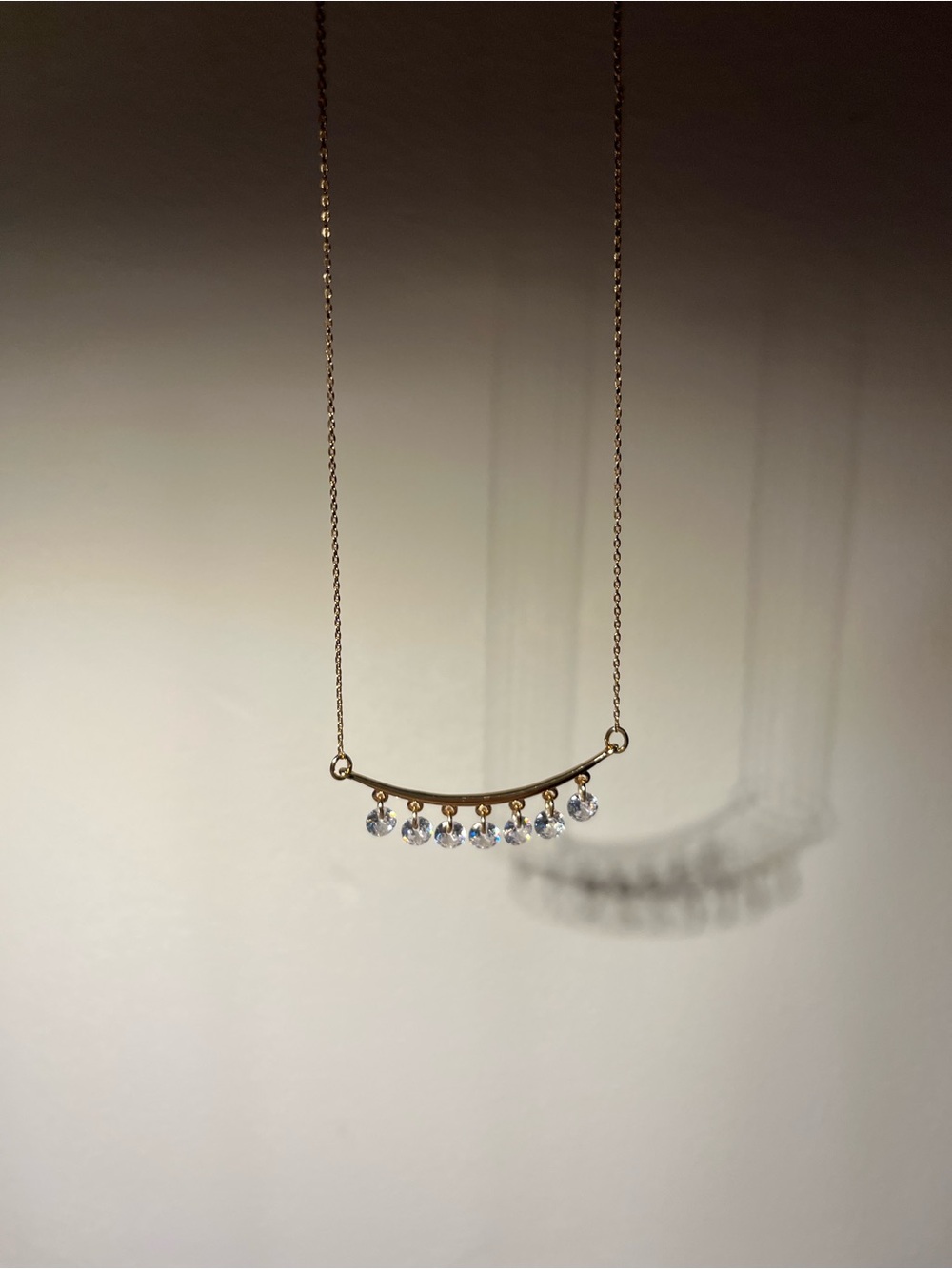 NEW Anthropologie Gold Bar Necklace with Clear Crystal Drops